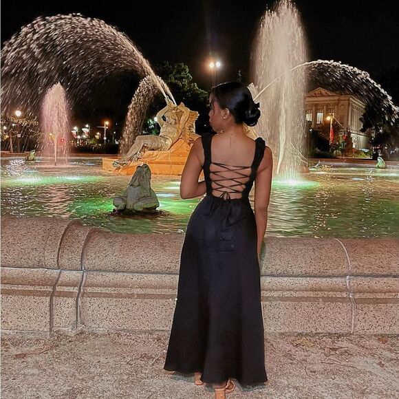 Zara Black Midi Dress with Lace-Up Back - Picture 5 of 13